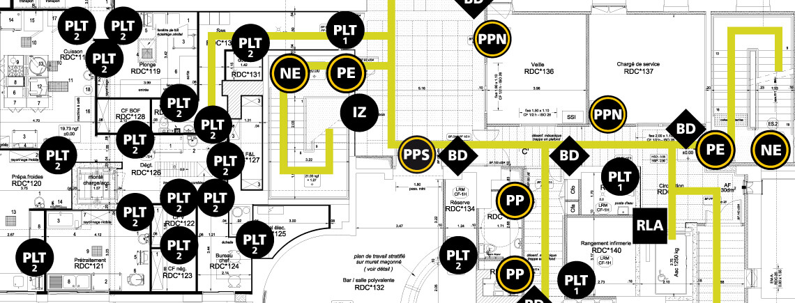 signage programming on plans. Design and study of wayfinding projects